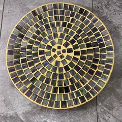 Mosaic Plate Round Decorative Tray Centerpiece Plate Gold Jewel Tone 13″ Vintage