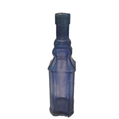 Vintage Blue and Purple Glass Decorative Bottle, 9 in Tall, Embossed Design