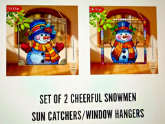 SET OF 2 – 2D Flat Acrylic VINTAGE SNOWMAN Sun catcher 8″ Square Window Decor