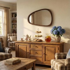 30×20 Asymmetrical Wall Mirror, Dark Walnut , Japandi Boho Decorative Accent