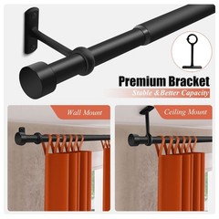 1 Inch Curtain Rods for Windows, 32 to 168 Inch Long Black Rustic Curtain Rod…