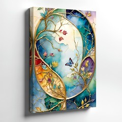 Wall Art Abstract Butterfly Floral Tree Branches Stained Glass Style Home Decor