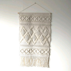 Woven Wall Hanging Tapestry Cream Boho Bohemian Art Decor Texture Geometr Fringe
