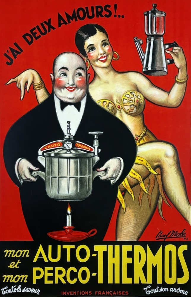 14246.Wall Decor Poster.Vintage Interior Art.J’ai Deux Amours Thermos Coffee Ad