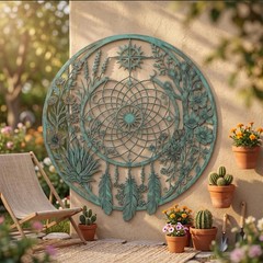 Metal Dreamcatcher Wall Art, Large Round Garden Decor