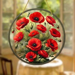 Elegant Wild Poppy Flower Bouquet Pattern Circular Acrylic Door Ornament