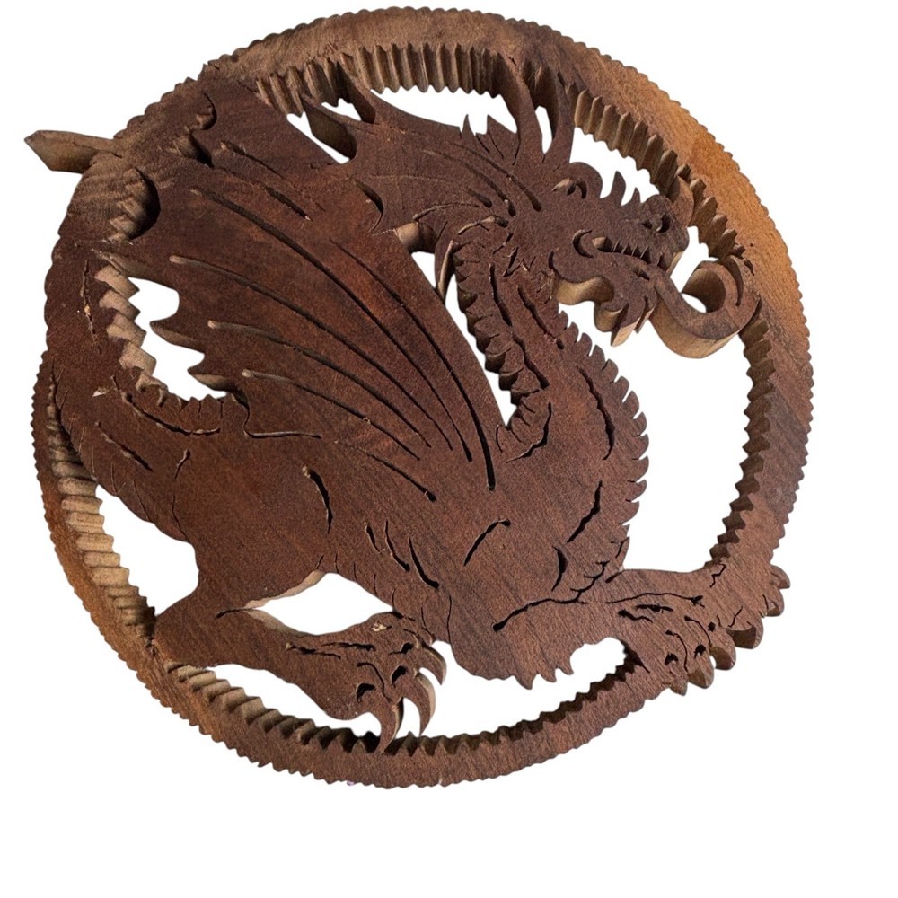 Wood Laser Cut Round Dragon Wall Hanging Fantasy Hanger Trivet. READ