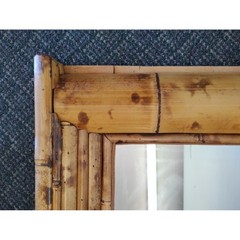 Burnt Split Bamboo Wall Mirror Pediment Top Boho 32×25 Tiki 60s Unique Large