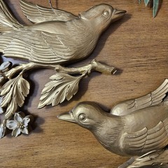 Vintage Dart Industries Medium Gold Bird Wall Plaques Set Of 2 Floral Decor