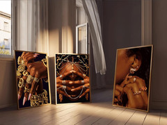3 Pcs Black Woman Wall Art African American People Trendy Female Painting Pictur