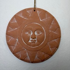 Terracotta Celestial Sun Face Wall Hanging Plaque Clay Ceramic Wall Decor