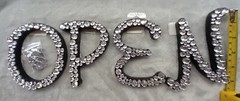 O P E N Initials Bling Jeweled Letters 💕 hand crafted about 4″x5″ wooden OPEN