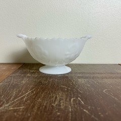 Jeanette Glass Vintage Milk Glass Iris Floral Herringbone pedestal Compote dish