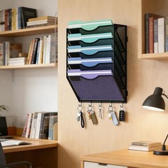Hanging Wall File Organizer with 5 Hooks – Wall Mounted Mail Paper 5 Tier
