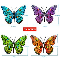 4 Hanging Large 9.8″ Colorful Metal Butterflies Wall Art Outdoor Decor For Home