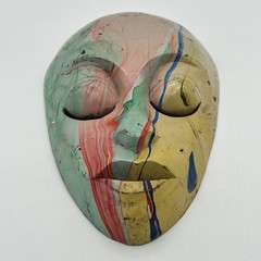 Colorful Drip Paint Hand Carved Wood Mask Home Decor 10 X 6 Inches