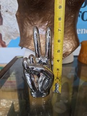 Chrome Peace Sign Hand 2 Fingers Statue Home Decor Silver