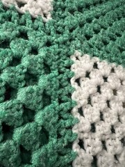 crochet granny square afghan blanket vintage 60 inch By 36 inch Green White