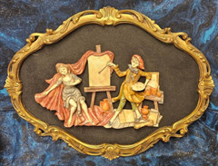 Vintage Hollywood Regency Empire Art Italy Velvet Wall Hanging Plaque 20″ x 15″