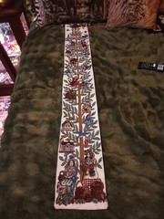 Skinny bird,bird houses,faries,and tree tapestry on wood rod.