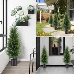 3 ft Artificial Cedar Topiary Trees Set of 2 Front Porch | Compact 3FT,