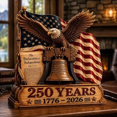 America 250th Anniversary Wooden Decor, Patriotic Eagle & Liberty Bell Desk Sign