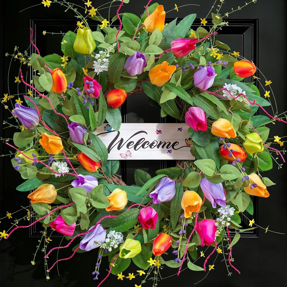 Summer Spring Wreaths for Front Door 26 Inch, Tulip Spring Summer Wreath with