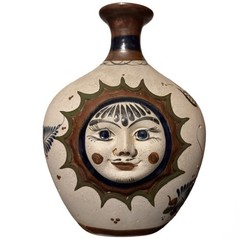 Handcrafted Handpainted Pottery Celestial Sun Face Mexican Tonala Vase