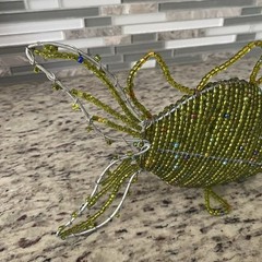 Beaded wire fish green tropical handmade marble eyes home decor nautical