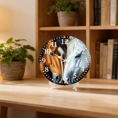 Horse Pattern Wooden Silent Wall Clock No Battery Holiday Home Decors