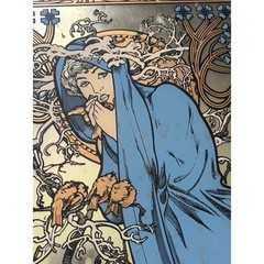 Vtg Alphonse Mucha Winter Art Nouveau Framed Mirror Art Wood Frame Art Deco