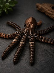 3D Printed Articulated Octopus Figurine, Brown PLA, Free-Standing, Poseable