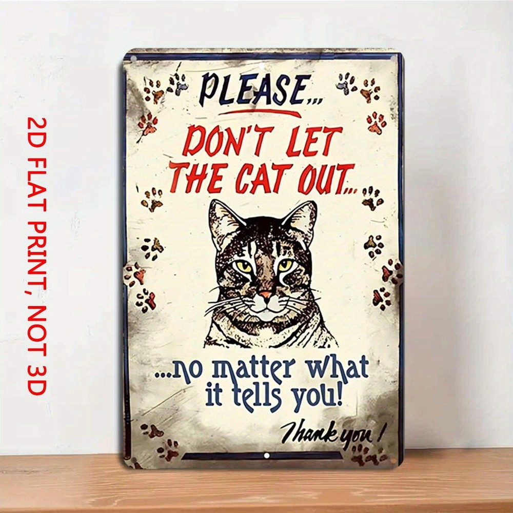 Vintage Metal Tin Sign 8×12 Funny Cat Wall Art