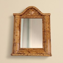 Burnt Split Bamboo Wall Mirror Pediment Top Boho 32×25 Tiki 60s Unique Large