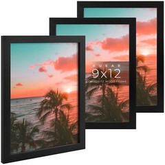 9×12 Picture Frames Black Engineered Wood Plexiglass Wall Mounting 3 Pack