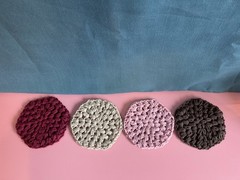 Crochet Handmade Coaster Multicolor Cotton Set of 4; pink, dark pink, brown