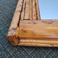 Burnt Split Bamboo Wall Mirror Pediment Top Boho 32×25 Tiki 60s Unique Large
