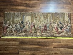 Vtg French Pictorial Tapestry Beautiful Romantic Tapestry 55in X 19in