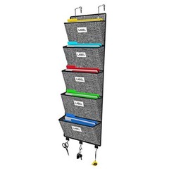 Over the Door File Organizer, Hanging Wall File Folders with 5 Deep Black