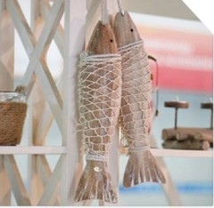 Hand-made Nautical Ornament Wooden Fish Hanging Wall Home Decor