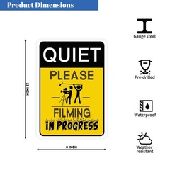 Quiet Please Filming In Progress Metal Tin Sign for Main Entrance Enter Here