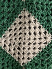 crochet granny square afghan blanket vintage 60 inch By 36 inch Green White