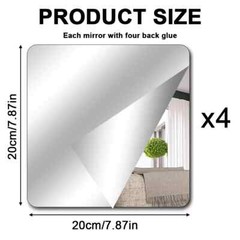 Mirrors Sheets Removable 4 Pack Stick On Wall Self Adhesive Acrylic Tiles Thick