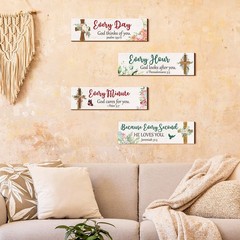 Pinkunn 4 Pieces Christian Wall Art Decor Religious Bible Verse Cross Wall De…