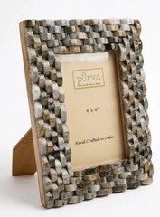 Purva Handcrafted Horn Bone Inlay Picture Frame 4×6 Basketweave Gray Mosaic Boho