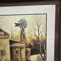 (2)Vintage Country Barn Wooden Framed Print Rustic Farmhouse Wall Art Decor