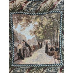 Vintage Hanging Tapestry Pictorial French Scene People Park Landscape Border Art
