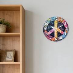 Colorful Peace Sign Wall Clock Wooden Silent Clock No Battery Home Decors