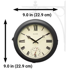 9-In. Indoor/Outdoor Double-Sided Hanging Clock with 360° Spin Functionality, Ir