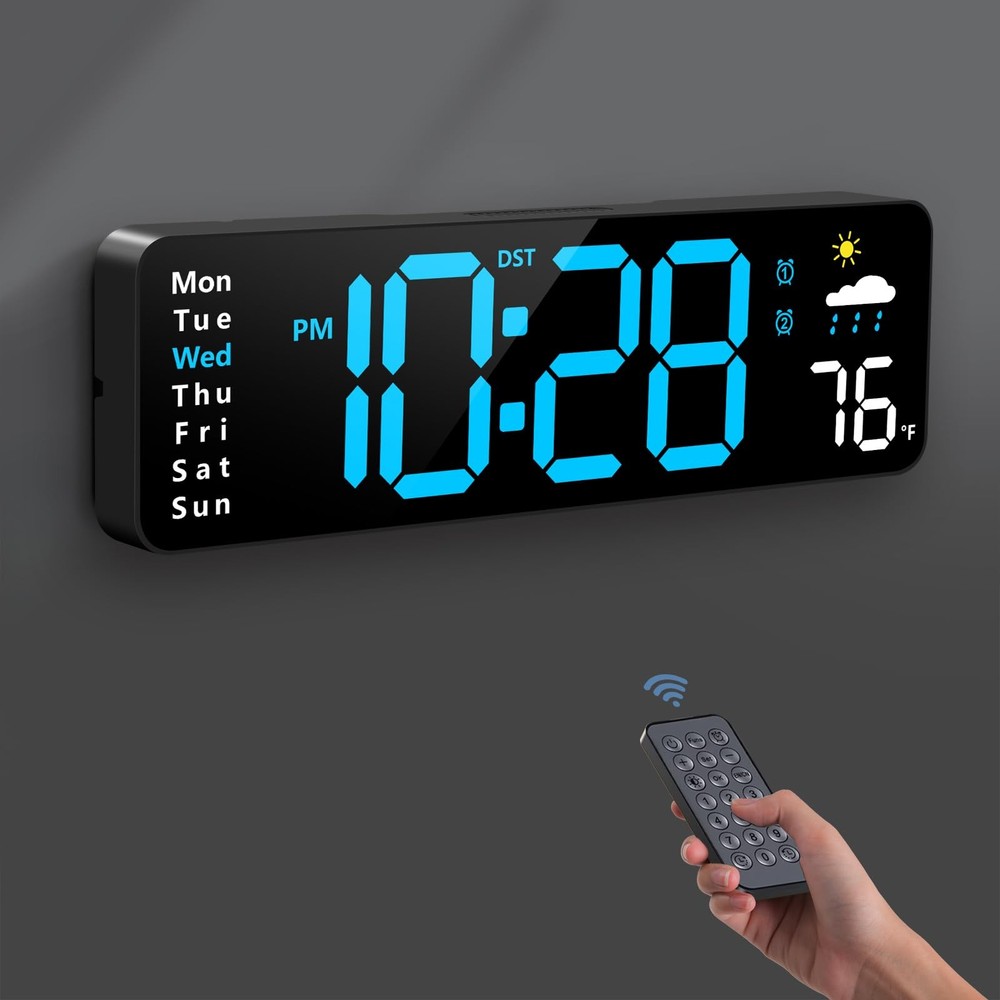 Digital Wall Clock, Digital Clock Large Display with Remote Control, Corded L…